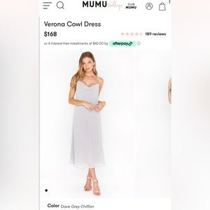 Verona Cowl Midi Dress in Dove Grey Chiffon (Show Me Your Mumu) Size Small